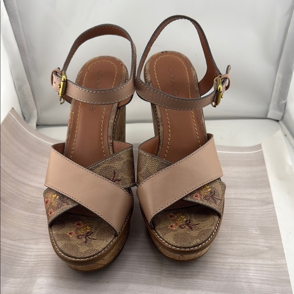 Coach Tan and Pink Wedges with Cork-Style Heel NWOT - Picture 1 of 8